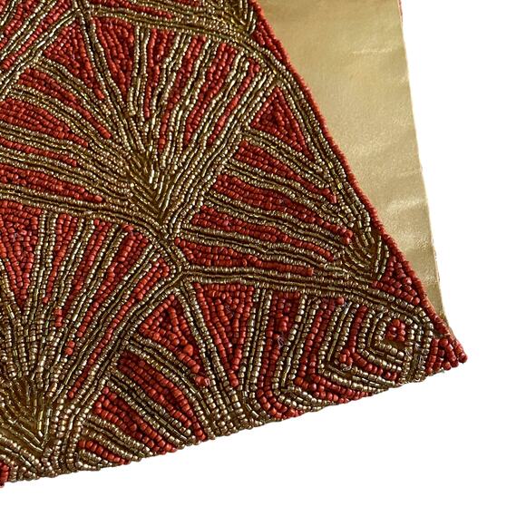 INDIA WORLD TRAVELER Hand Beaded 13x36 Table Runner Rust and Gold Fall Decor New - Picture 10 of 10